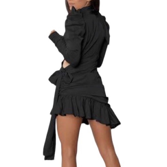 Thrilling Change Bodycon Assymetric Mini Ruffles Cinch Black Wednesday Dress M - Picture 8 of 9